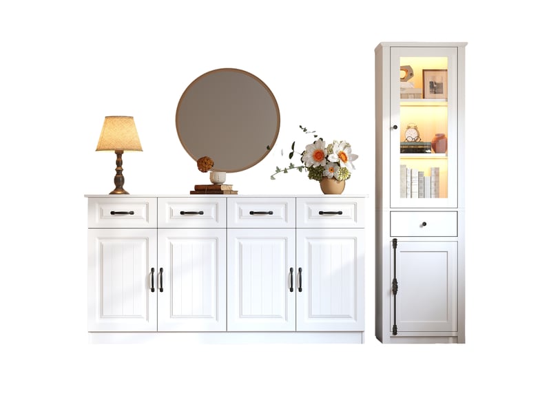  Meuble rangement buffet vitrine rangement 2 elements blanc mdf salon sejour maison homvra  - Conforama A