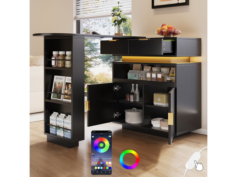 Îlot de cuisine extensible,115-183x40x99,5 cm,avec rangement,mdf,noir - Conforama B