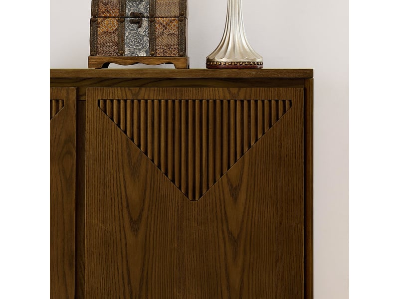  Buffet style mid-century moderne forme en v rangement intégré meuble d'appoint étroit coloris marron  - Conforama D