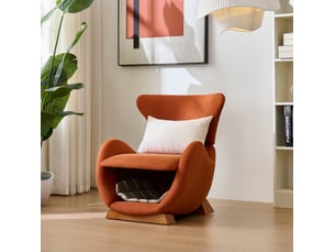 Fauteuil lounge moderne 66x55x76 cm, requin-baleine, niche intégrée, bois, tissu résistant anti-rayures rouge brique