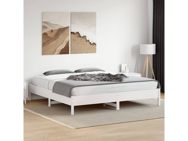  Lit double- lit adulte -  cadre de lit sans matelas blanc 200x200 cm bois massif de pin  - Conforama B