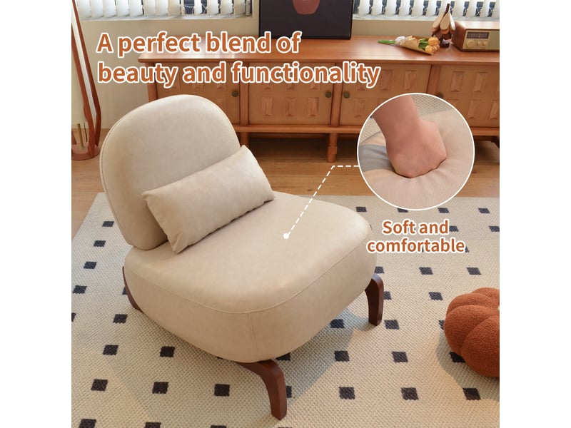  Fauteuil de lecture sans accoudoirs en simili-cuir, pieds en bois massif  - Conforama E