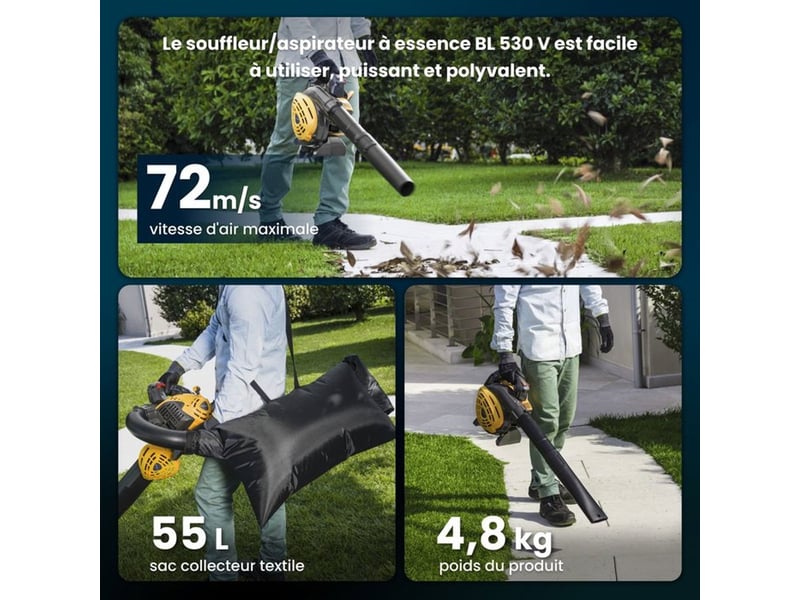  Souffleur aspirateur thermique 27,6 cm3 bl 530 v 10,2 m3min sac 55 l 255127002/ST1 - Conforama B