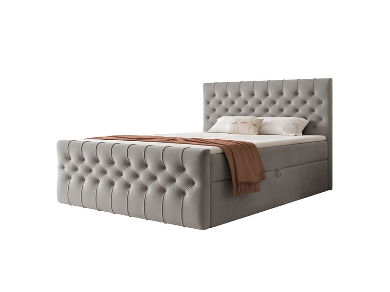  Lit adulte jolie - 120x200 cm - avec matelas à ressorts - coffre de rangement à ouverture latérale - gris clair JOLIE - Conforama A