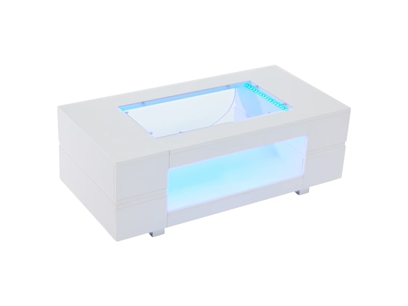  Table basse 100x50x35 cm avec led et plateau verre, blanc  - Conforama D