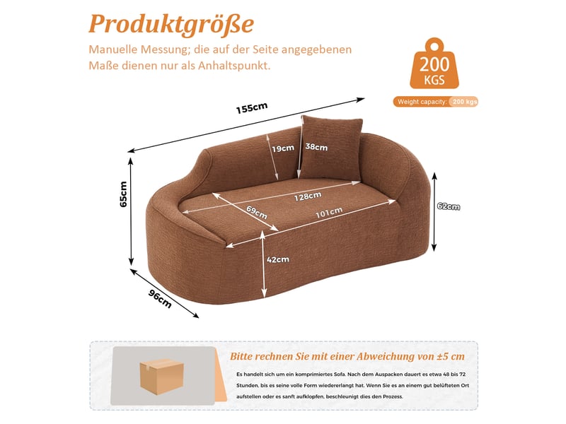  Canapé convertible 2 places avec assise profonde et coussin - forme courbée, chenille caramel  - Conforama D