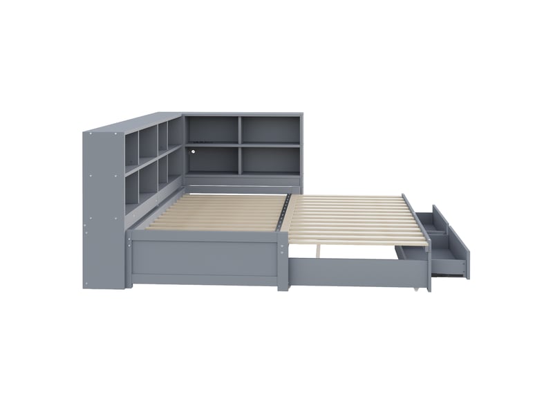  Lit extensible 90180 × 190 cm 2 tiroirs, usb et prise en bois massif - gris C-CRAFTLINK - Conforama A