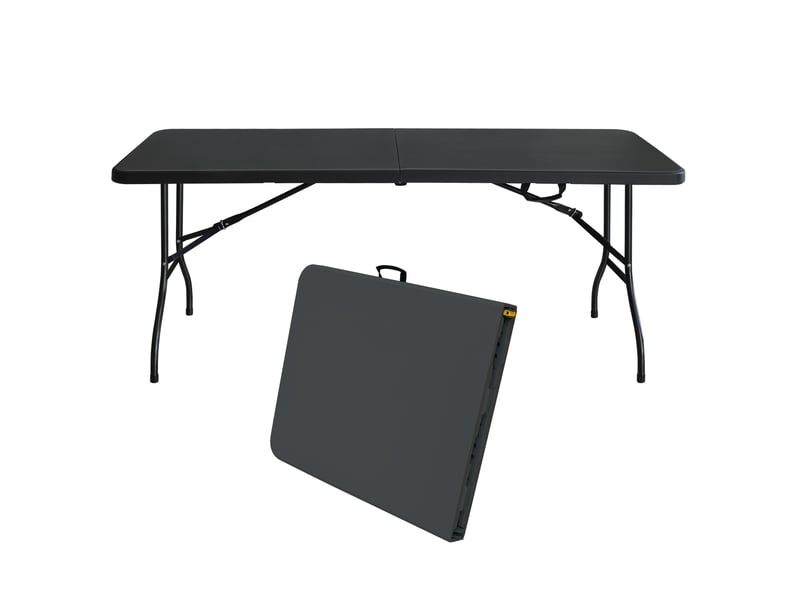  Table de jardin pliante 180x73,6 cm – noire – portable avec poignée, 6 à 8 personnes, charge 135 kg  - Conforama A