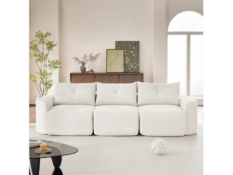  Canapé 3 places modulable 279x100x84 cm en velours côtelé beige  - Conforama E
