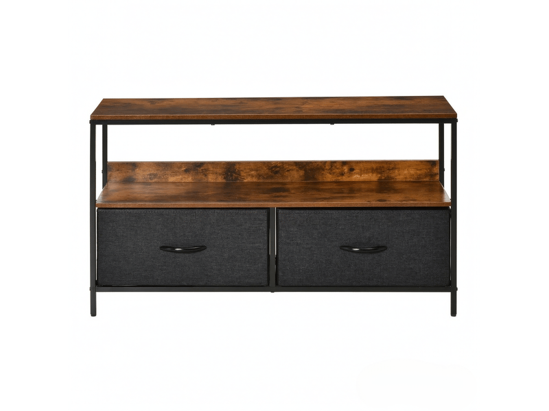  Meuble tv modenvie industriel 98 x 29 x 56 cm avec 2 tiroirs pliables marron rustique noir et gris  - Conforama A