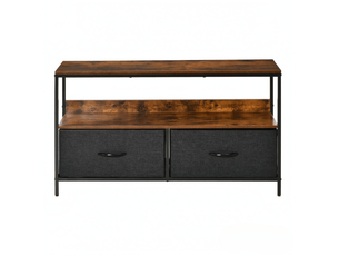 Meuble tv modenvie industriel 98 x 29 x 56 cm avec 2 tiroirs pliables marron rustique noir et gris