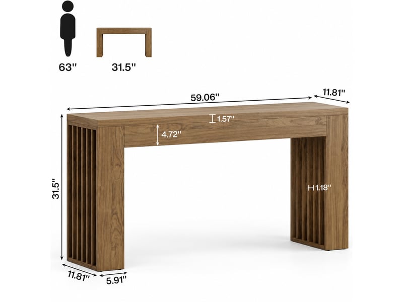  Table basse 150 x 30 x 80 cm marron en mdf, style campagne, console pour entrée et salon avec espace décoratif  - Conforama C
