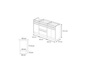 Vicco bloc de cuisine, blanc campagnechêne doré, 160cm plan de travail anthracite