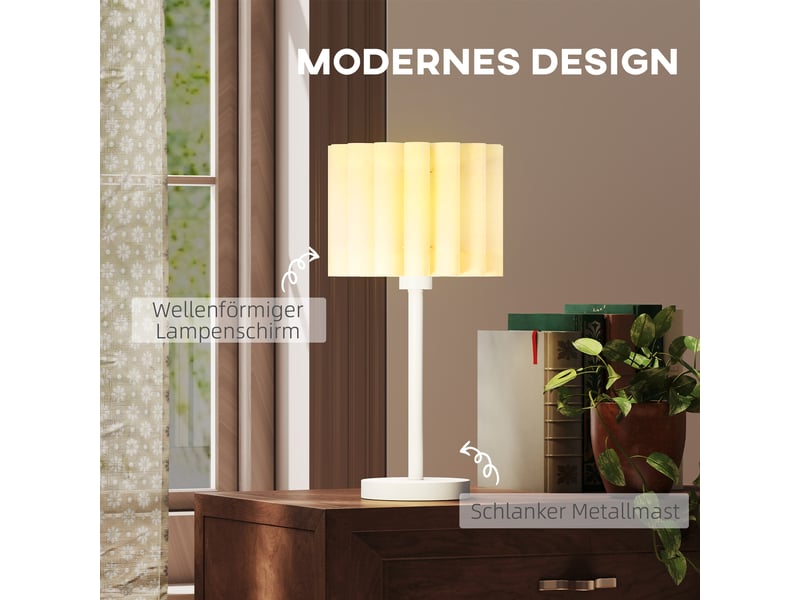  Lampe de table style rétro, lampe de chevet, abat-jour en plastique, interrupteur à bouton-poussoir, blanche  - Conforama D