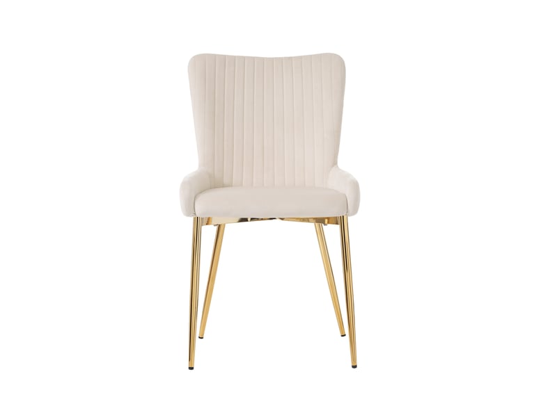 Chaise de salle à manger 58x47x85cm, lot de 6, soutien lombaire et pieds métalliques dorés, velours, beige  - Conforama R