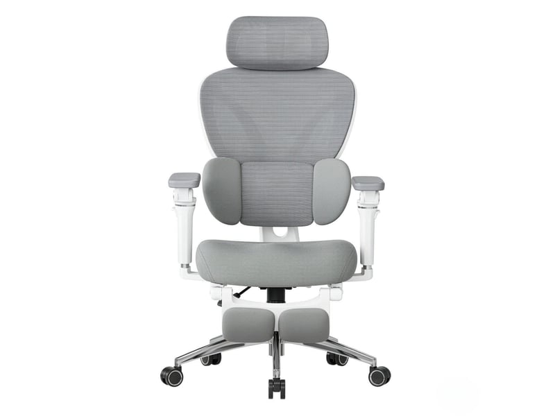  Fauteuil de bureau ergonomique gris avec appui-tête et soutien lombaire réglables, repose-pieds et roulettes  - Conforama A