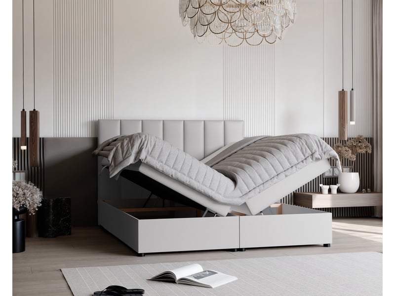 Lit coffre zelto - 200x200 cm - avec matelas et surmatelas - éco-cuir - gris ZELTO - Conforama C