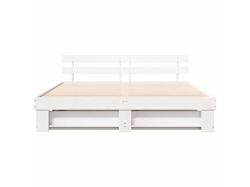Lit double- lit adulte - cadre de lit avec tête de lit blanc 180 x 200 cm pin massif - Conforama D