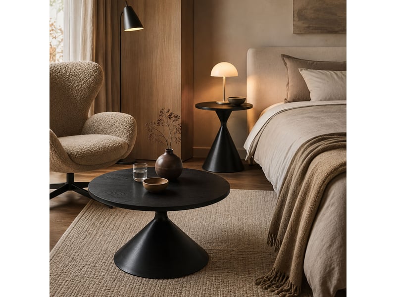  Lot de 2 tables basses gigognes rondes noir et design conique en métal solide  - Conforama B
