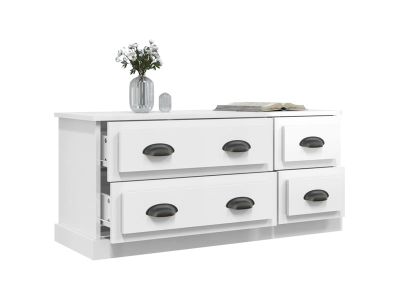  Meuble tv - banc tv - meuble de rangement blanc brillant 100x35,5x45 cm bois d'ingénierie  - Conforama E