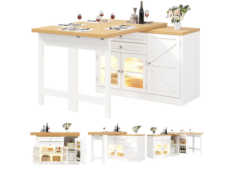  Ilot de cuisine 3 portes 2 tiroirs coloris blanc mdf  - Conforama A