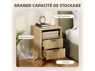 Lot de 2 tables de chevet, tables de nuit avec 2 tiroirs et compartiment ouvert, coins arrondis, chêne, 40 x 40 x 61 cm