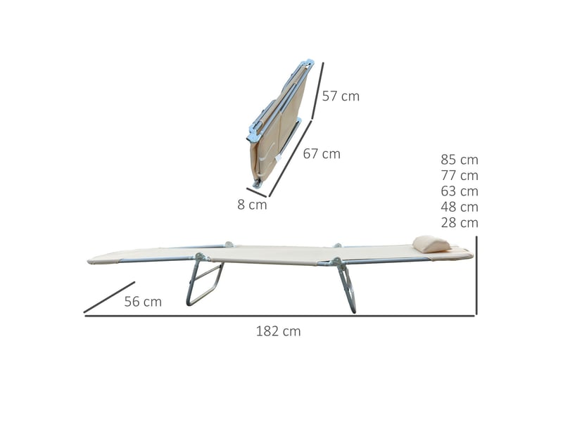  Ensemble de 2 chaises longues pliantes avec dossier inclinable à 4 positions, métal et tissu mesh, beige  - Conforama D