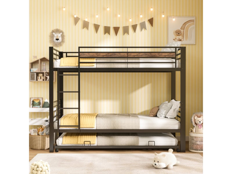 Lit superposé enfant 90x200 cm avec lit gigogne 90x190 cm - 3 couchages - pour chambre d’enfant - métal - noir - Conforama D