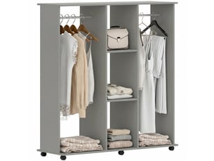 Armoire penderie meuble de rangement mobile 6 roulettes 120 x 40 x 128 cm en bois gris