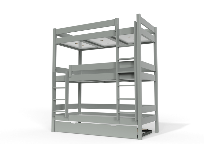 Lit superposé 4 places 90x200 en bois massif abc, gris TRI492-G - Conforama A