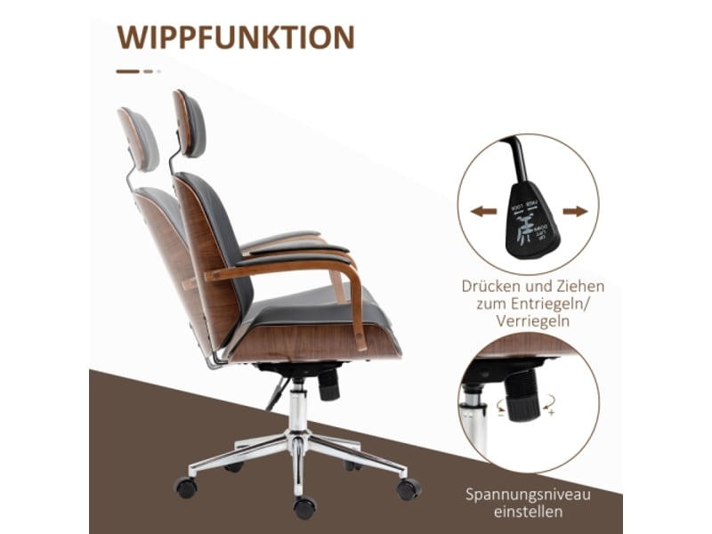  Chaise de bureau ergonomique à dossier haut, appui-tête amovible, noir, télétravail  - Conforama E