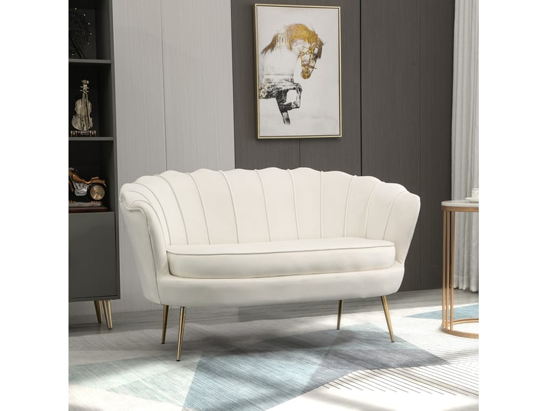  Canapé 2 places 130x77x77 cm style vintage métal crème  - Conforama B