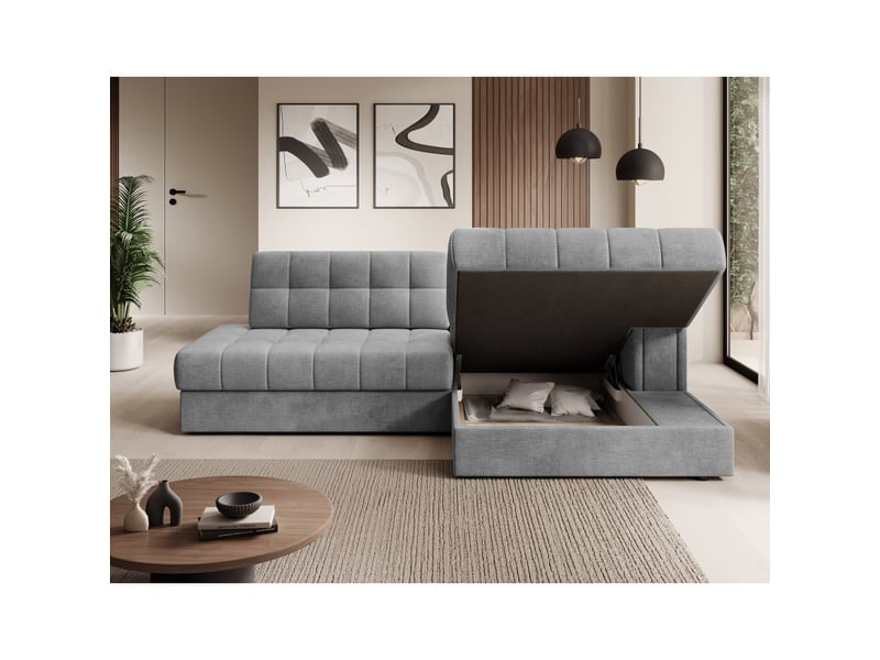  Canapé d'angle convertible cubito gris 240 cm avec coffre et couchage  - Conforama D
