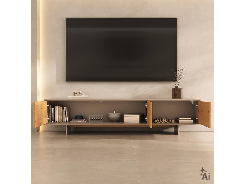  Meuble tv arto l 184 cm 3 portes en bois - blanc cachemire et chêne  - Conforama D