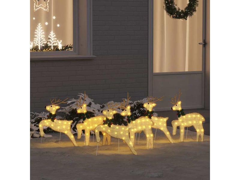  Lot de 6 rennes led, éclairage de noël, décoration de noël doré 45 x 19 x 65 cm tissu cf62095  - Conforama B