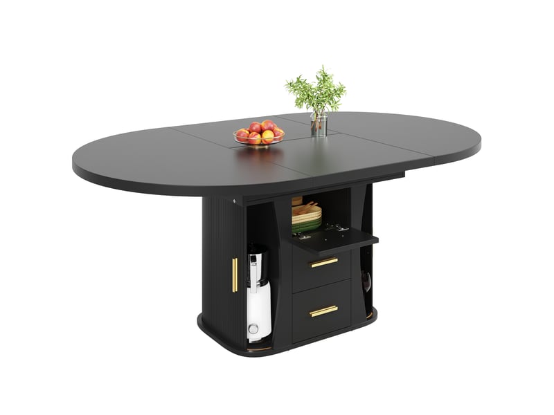  Table extensible avec rangement en mdf pour salle à manger 118-158×118×77 cm noire  - Conforama A