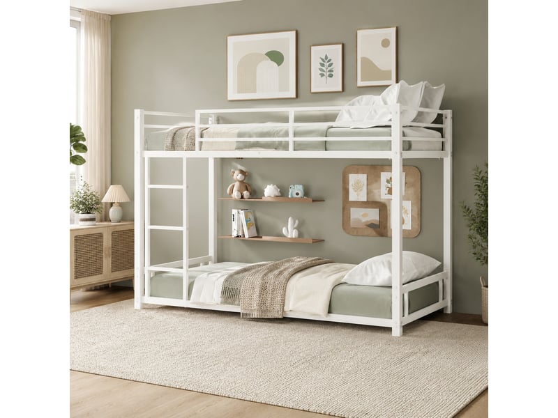  Lit superposé en métal 2 couchages 90x190 cm blanc  - Conforama D