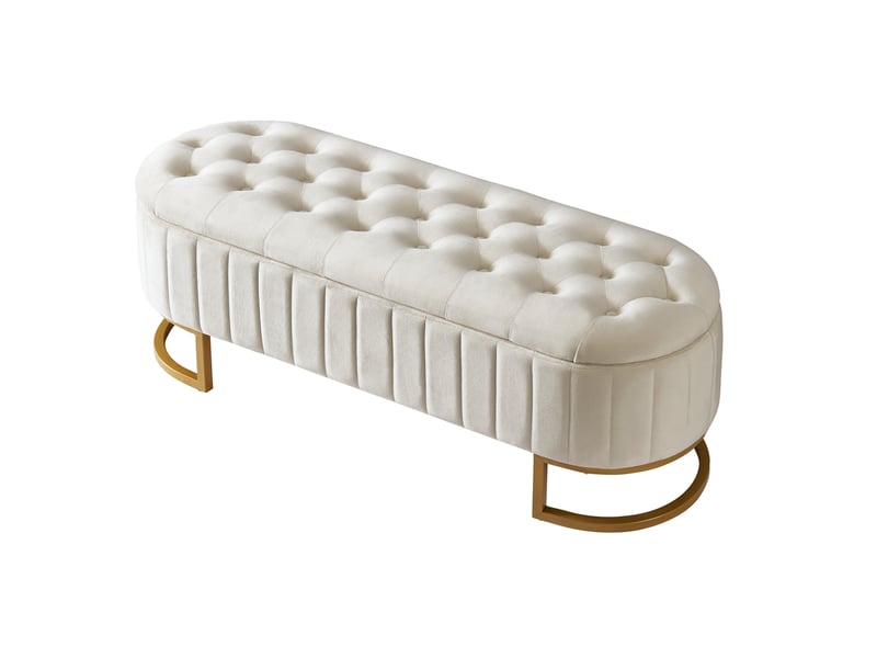  Banc coffre rembourré 120x39,9x43 cm en velours beige avec rangement  - Conforama A