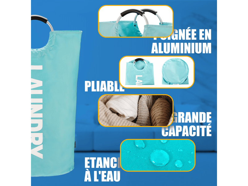  Sac à linge pliable, seau pour linge sale avec anse rembourrée, 115 l, bleu lac, 43 x 79 cm  - Conforama E