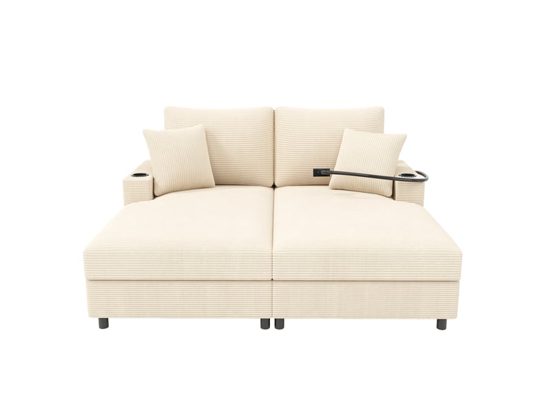  Canapé-lit modenvie 2 places avec usb usb-c porte-gobelets velours côtelé beige 163 x 140 x 82 cm  - Conforama A