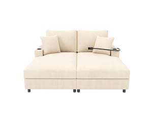 Canapé-lit modenvie 2 places avec usb usb-c porte-gobelets velours côtelé beige 163 x 140 x 82 cm