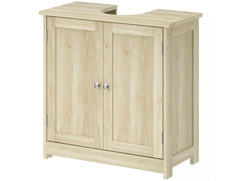  Meuble salle de bain sous lavabo, meuble sous-vasque, placard 2 portes avec étagère, 60x30x60cm, chêne  - Conforama B