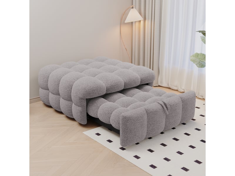 Lit gigogne enfant 70x180 cm, canapé-lit 2 en 1, style minimaliste, tissu teddy gris - Conforama B