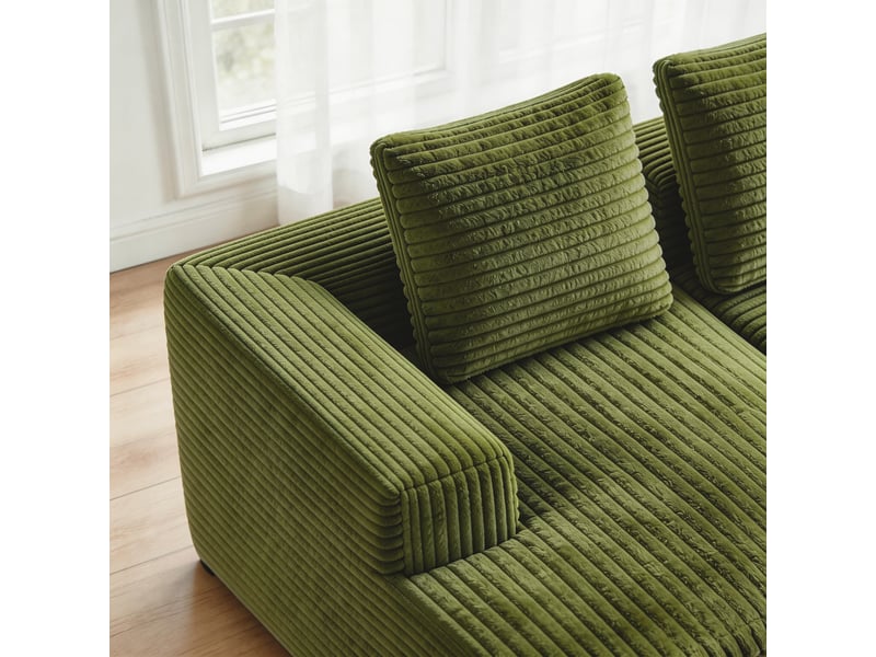 Canapé d’angle modulable 261 cm, méridienne gauche, 3-4 places, canapé nuage sans cadre rigide, assise profonde, mousse et ressorts, velours côtelé, vert Morn Vibe - Conforama D