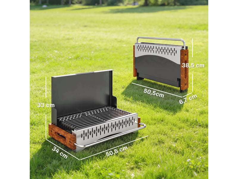  Barbecue à charbon pliable portable, 50,5 x 34 x 33 cm, bac amovible  - Conforama E