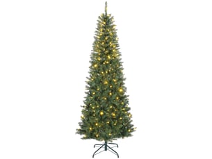 Sapin de noël artificiel 210 cm, arbre de noël fin avec 350 lumières, 1273 pointes, support en métal pliable, vert