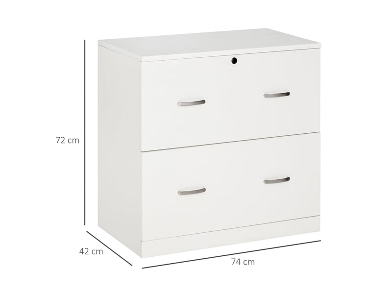  Classeur de bureau à 2 tiroirs pour dossiers suspendus, avec serrure et 2 clés, 77 x 42 x 72 cm, blanc  - Conforama E