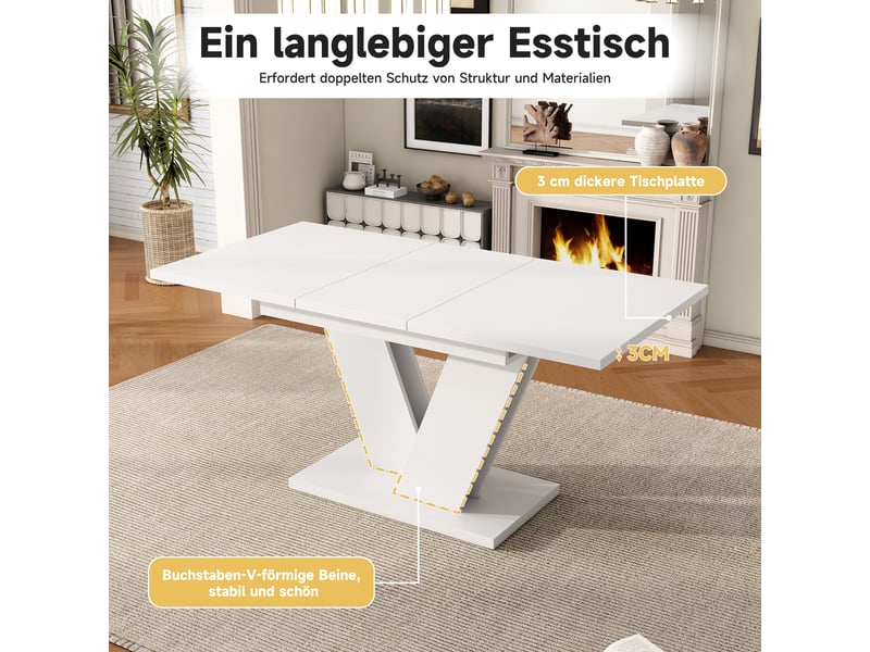 Ensemble table et chaises salle a manger 120160 × 80 cm avec table à rallonges, velours, table à manger avec 6 chaises beiges  - Conforama R