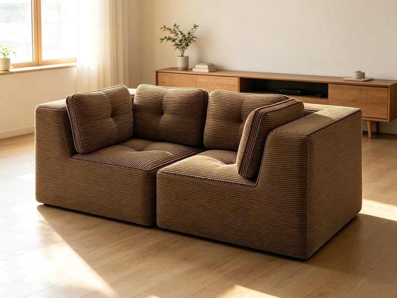  Canapé modulable 2 places au format compact, velours côtelé moelleux, salon ou chambre, 69 × 208 × 104 cm, marron  - Conforama B