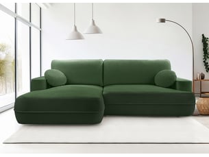 Canapé d'angle gauche convertible <strong>AX LIVING </strong> <strong>Peoni</strong> 3 places Velours vert avec coffre de rangement